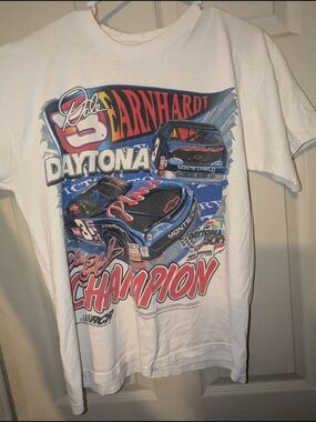 White Graphic Tee with Large Red & Blue Lettering